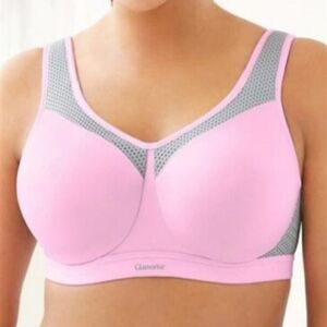 Sz 34D Glamorise WonderWire High Impact Sport Bra Pink Gray